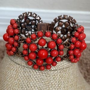 NWOT Neiman Marcus Copper Bracelet With Coral Beads